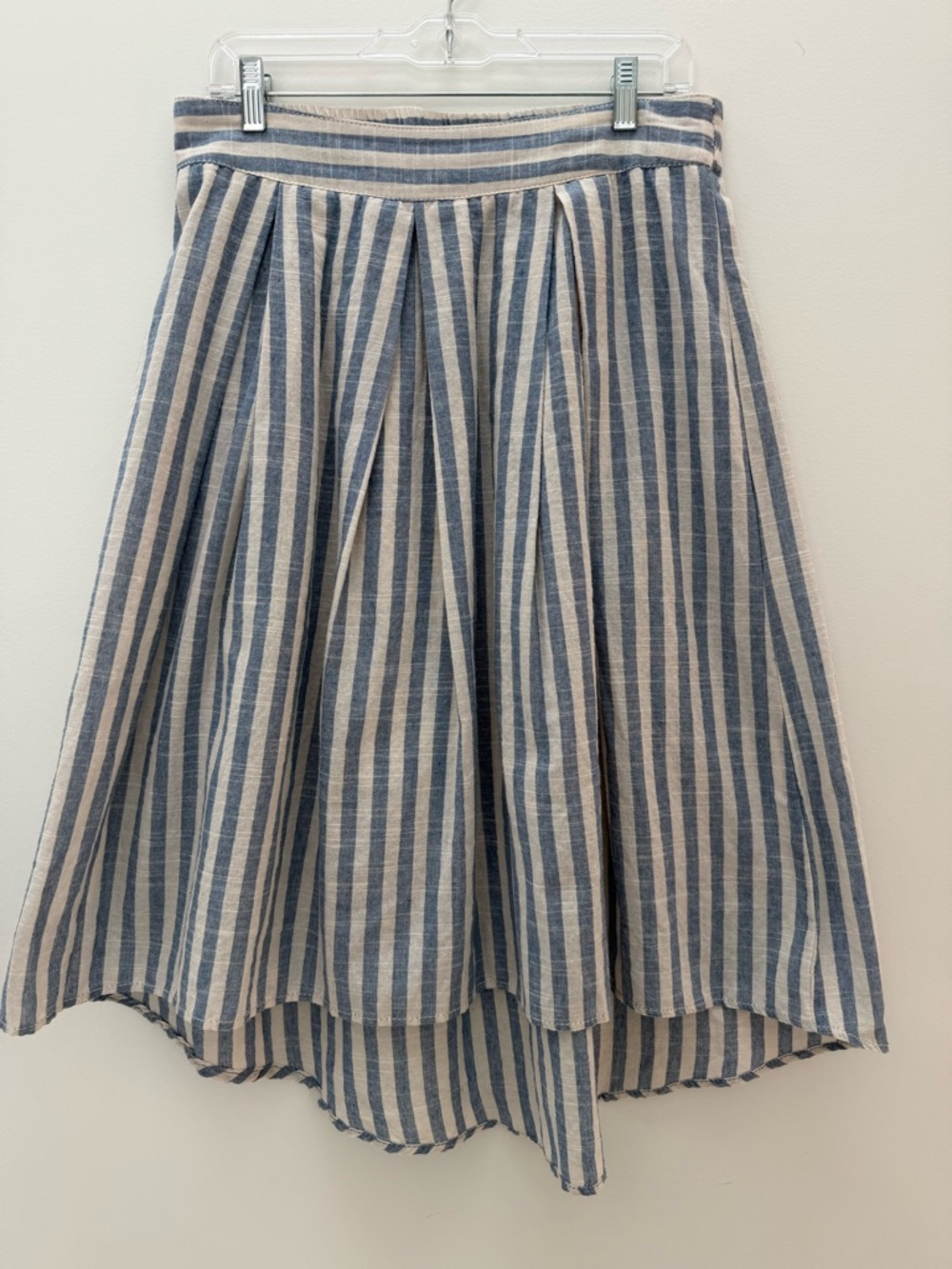 Max Studio Blue and White Vertical Stripe High-Low Skirt